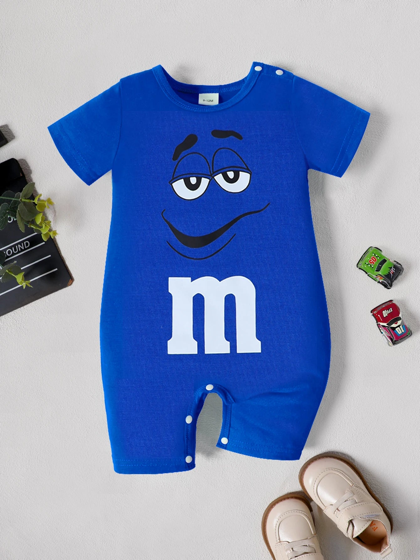 Boys and Girls Summer Baby Letters Printed Short-Sleeved M&M's
