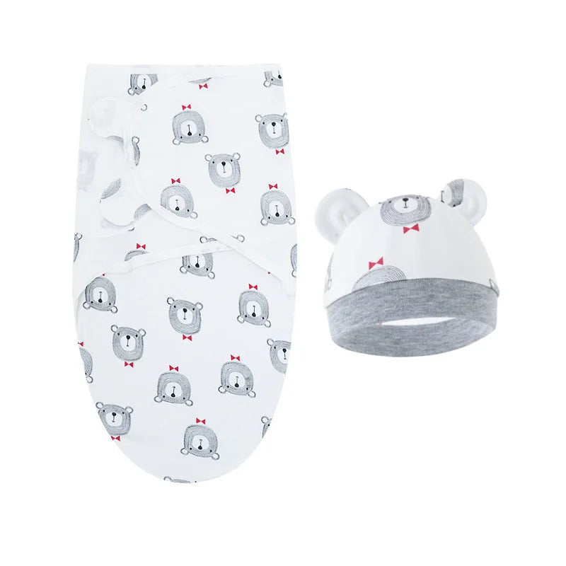 Newborn Baby Blanket Hat Set Cartoon Printed