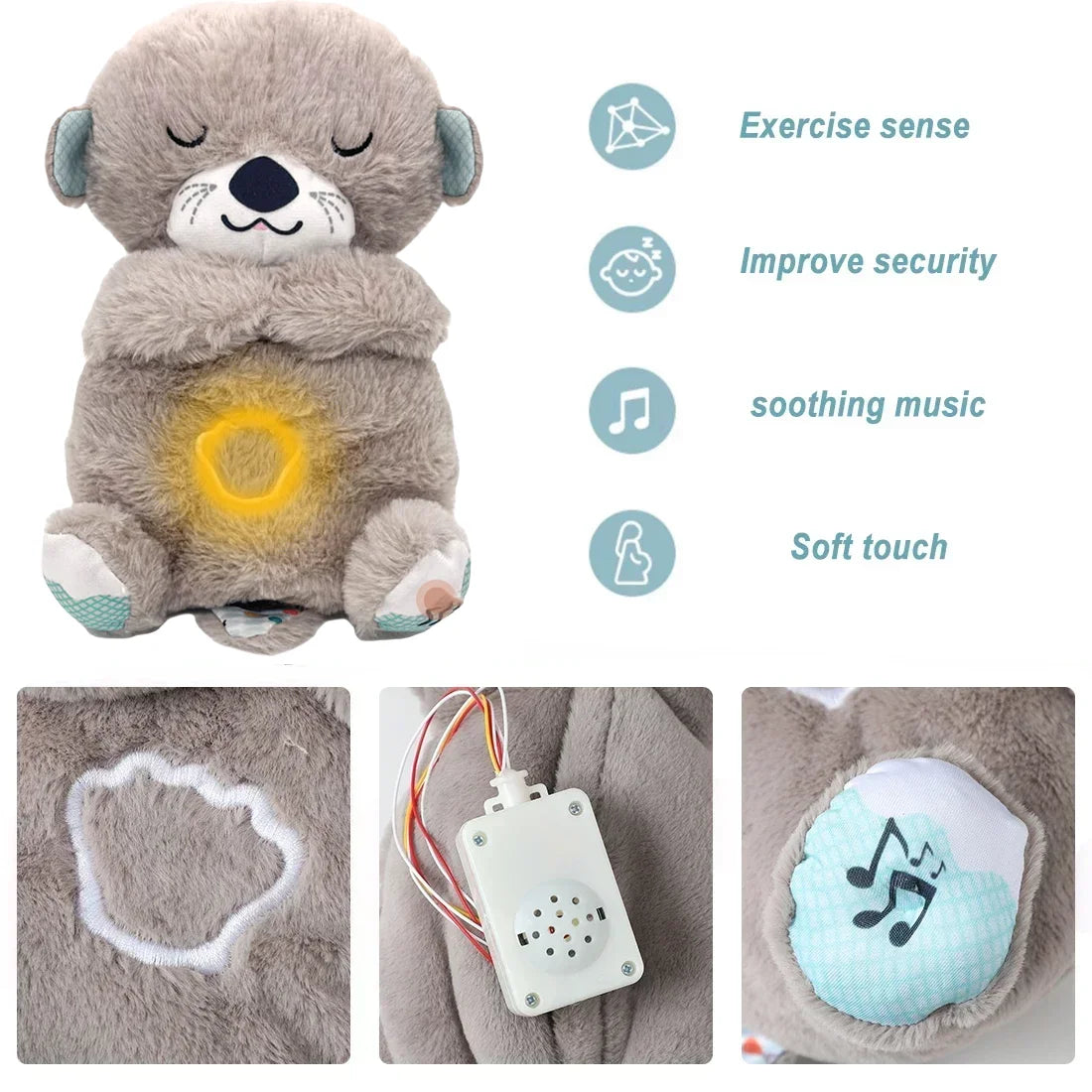 Breathing Bear Baby Soothing Music Baby Sleeping Sound and Light Doll Toy Gift