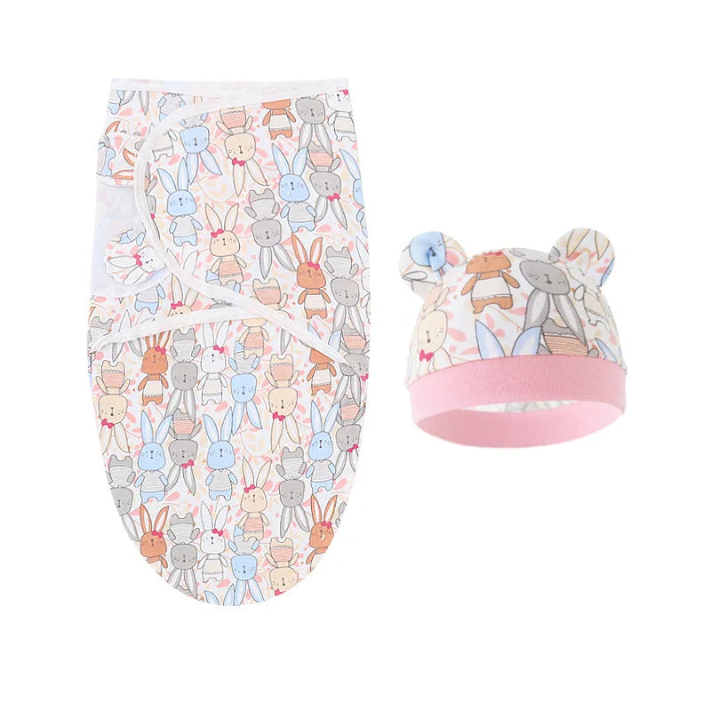 Newborn Baby Blanket Hat Set Cartoon Printed