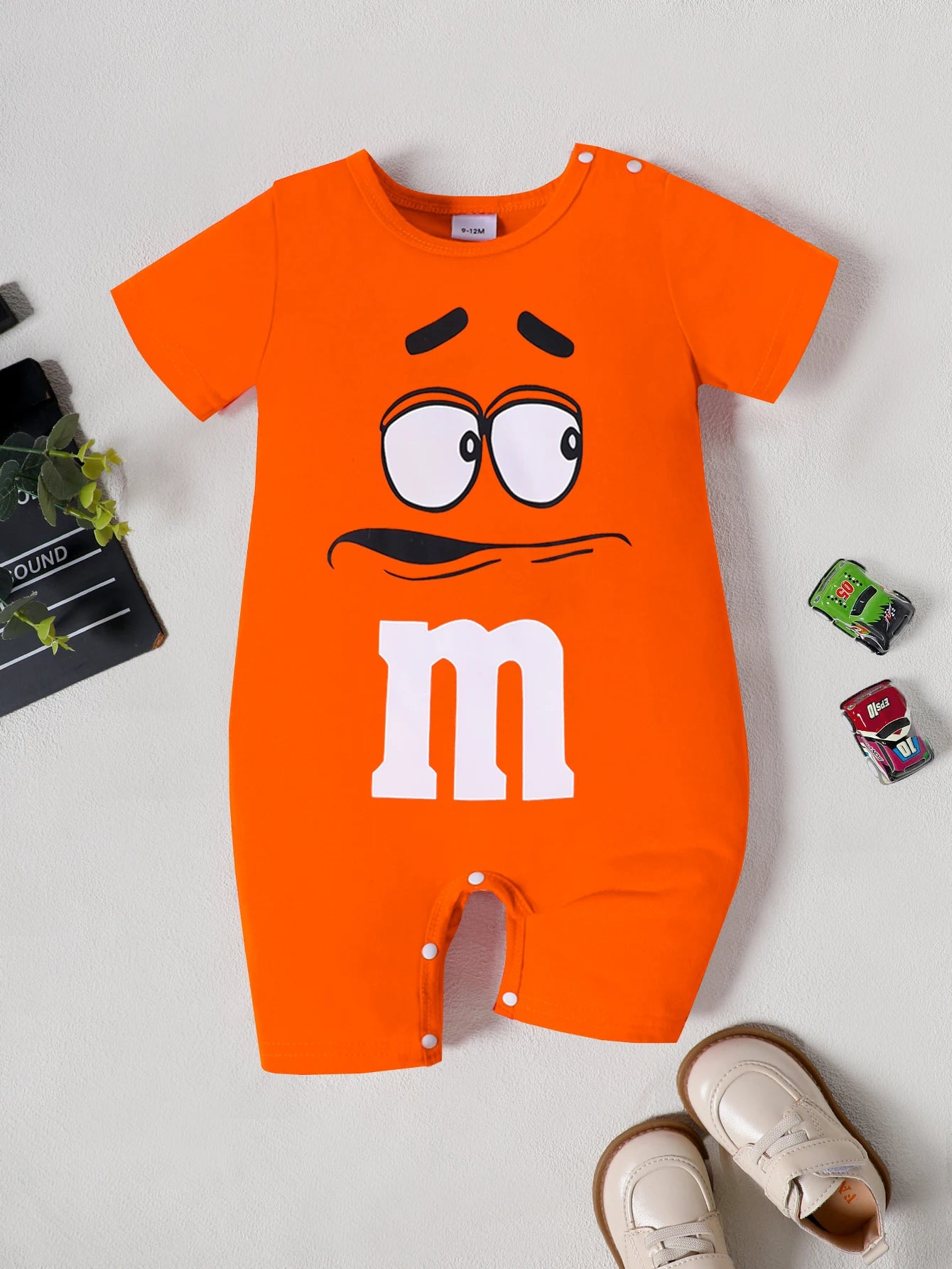 Boys and Girls Summer Baby Letters Printed Short-Sleeved M&M's
