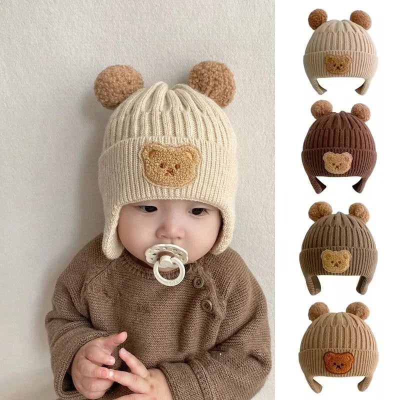 Baby wool hat cute bear ear.