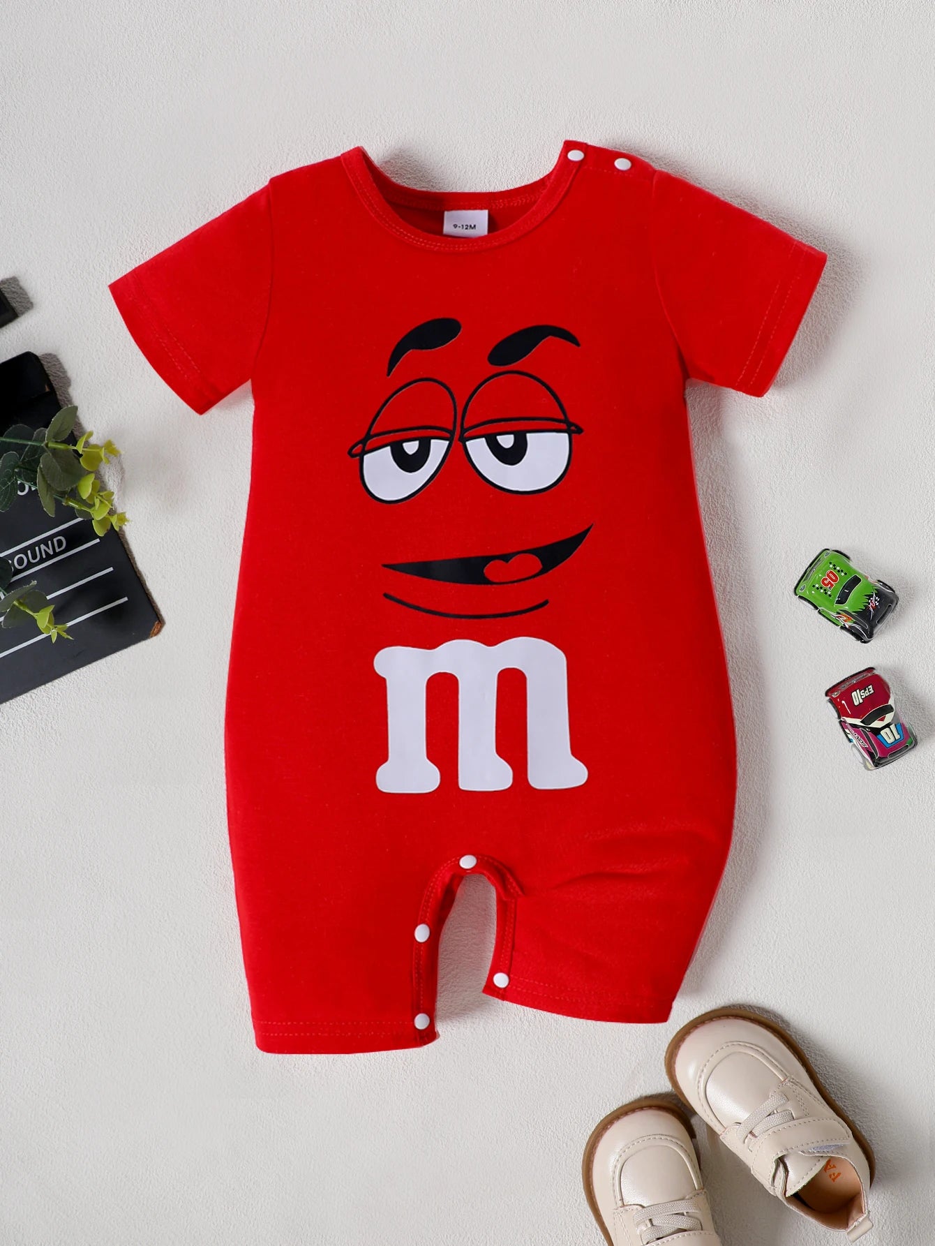 Boys and Girls Summer Baby Letters Printed Short-Sleeved M&M's