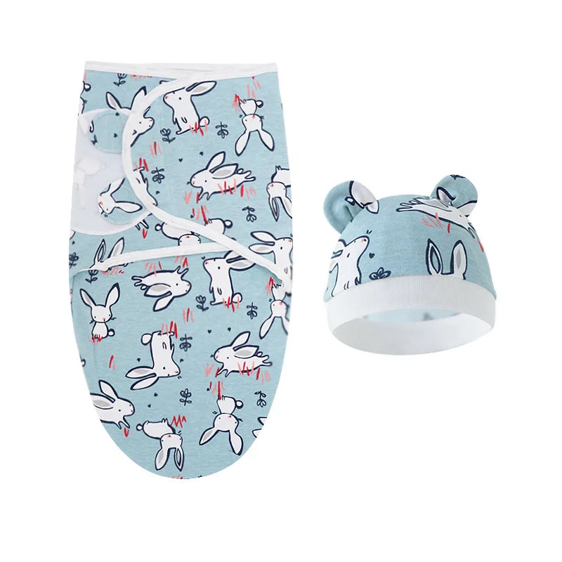 Newborn Baby Blanket Hat Set Cartoon Printed